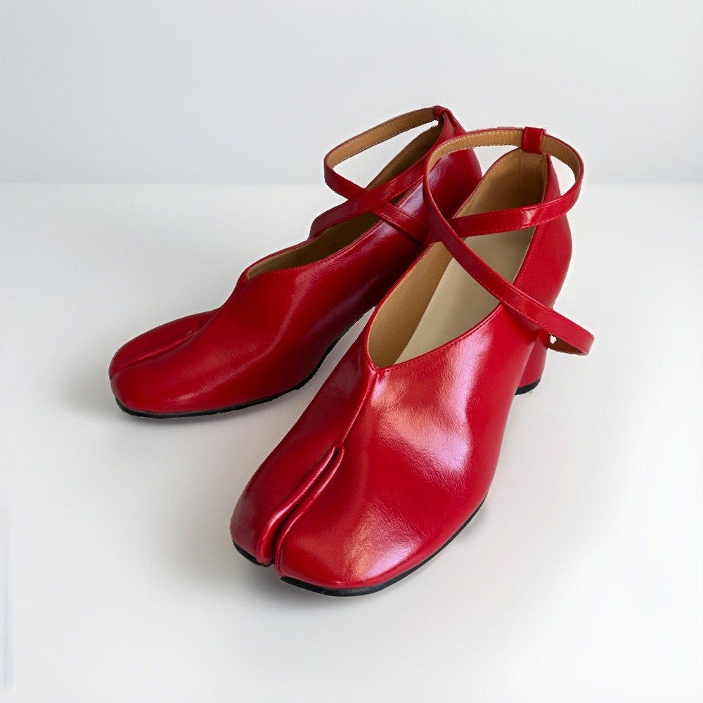 Unbranded Women's Red Tabi Split Toe Block Heel Ankle Strap Pumps Size 250